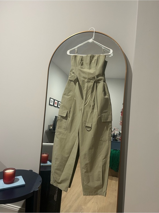 Zara Pants - Zara Strapless Cargo Jumpsuit in Olive Green